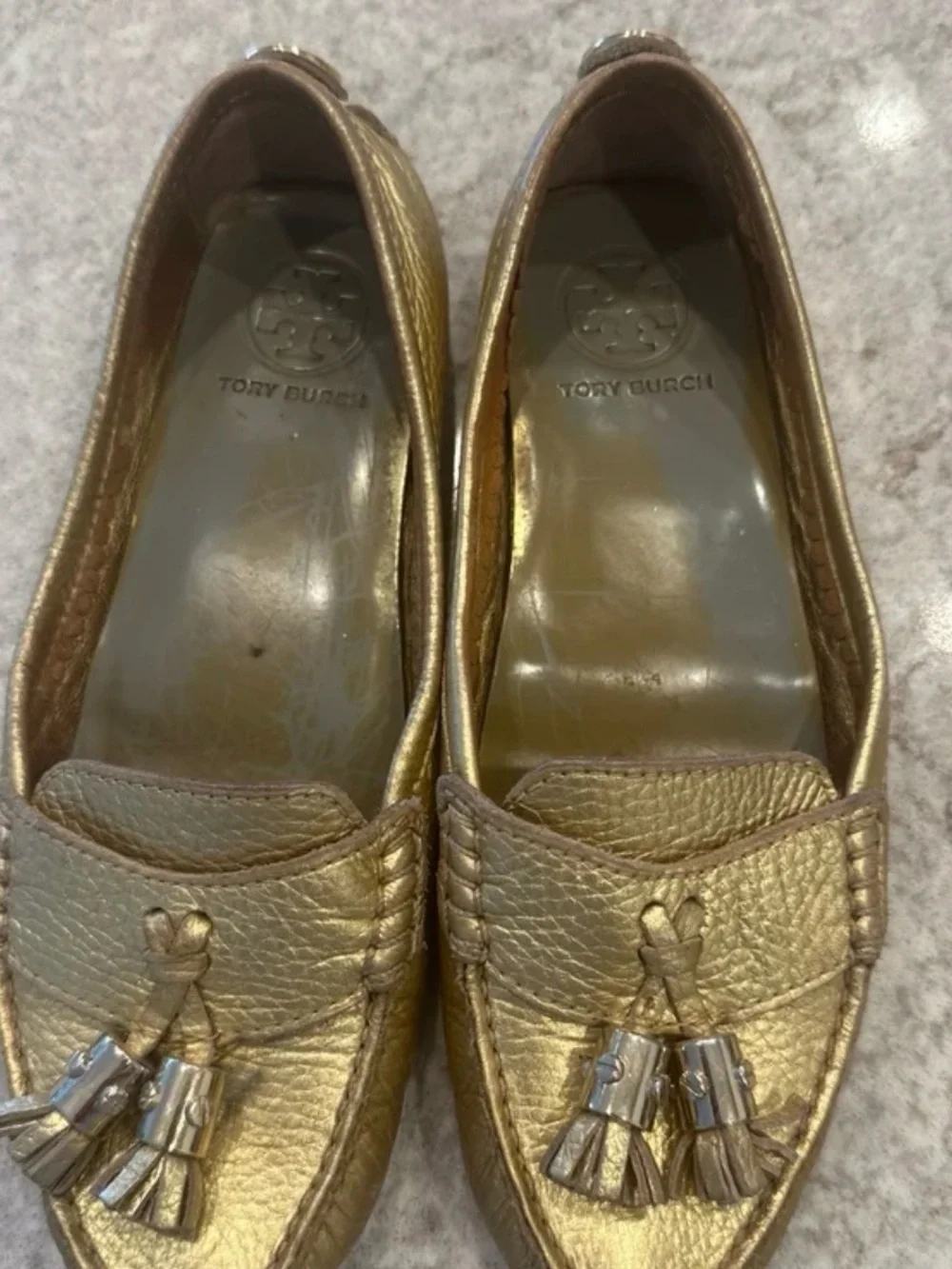 Tory Burch Metallic Gold Leather Tassel Loafers